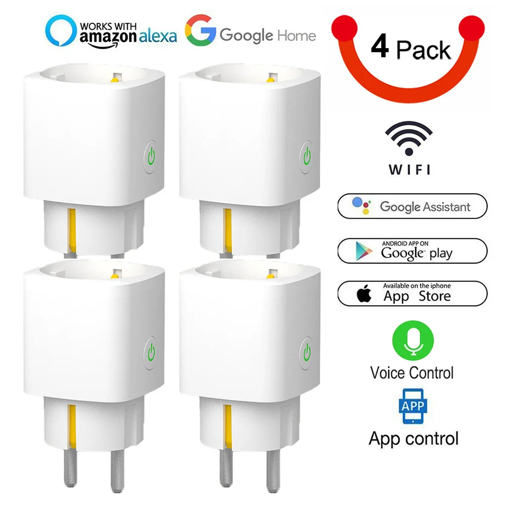 White 4pack Умная розетка с европейской вилкой, Wi-Fi, розетка с таймером, 16А, контроль энергии, Голосовое управление с Alexa и Google Home IFTTT - Цвет: White 4pack