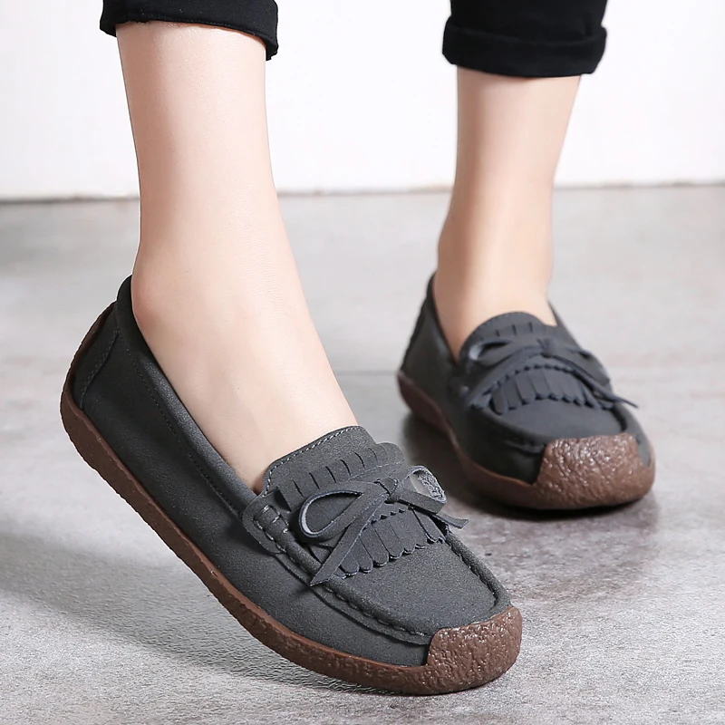 Spring Autumn Women Loafers Women's Flats Genuine leather Shoes Woman Moccasins Lady Slip On Suede Shoe zapatillas mujer WSH3218 | Обувь