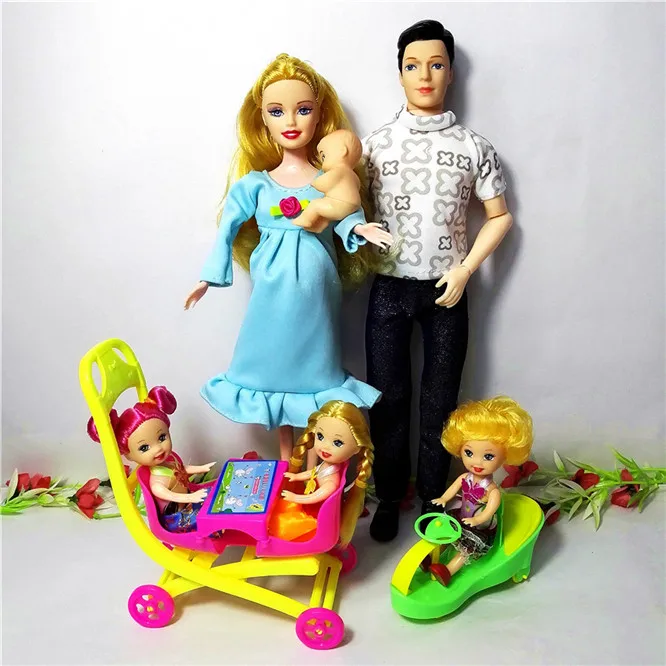 Красный Модные куклы, игрушки для семьи, 6 человек, костюмы для кукол, 1 мама/1 Папа/3, маленькая девочка Келли/1 ребенок, сын/2, детская коляска, настоящая кукла для беременных, подарки - Цвет: Красный