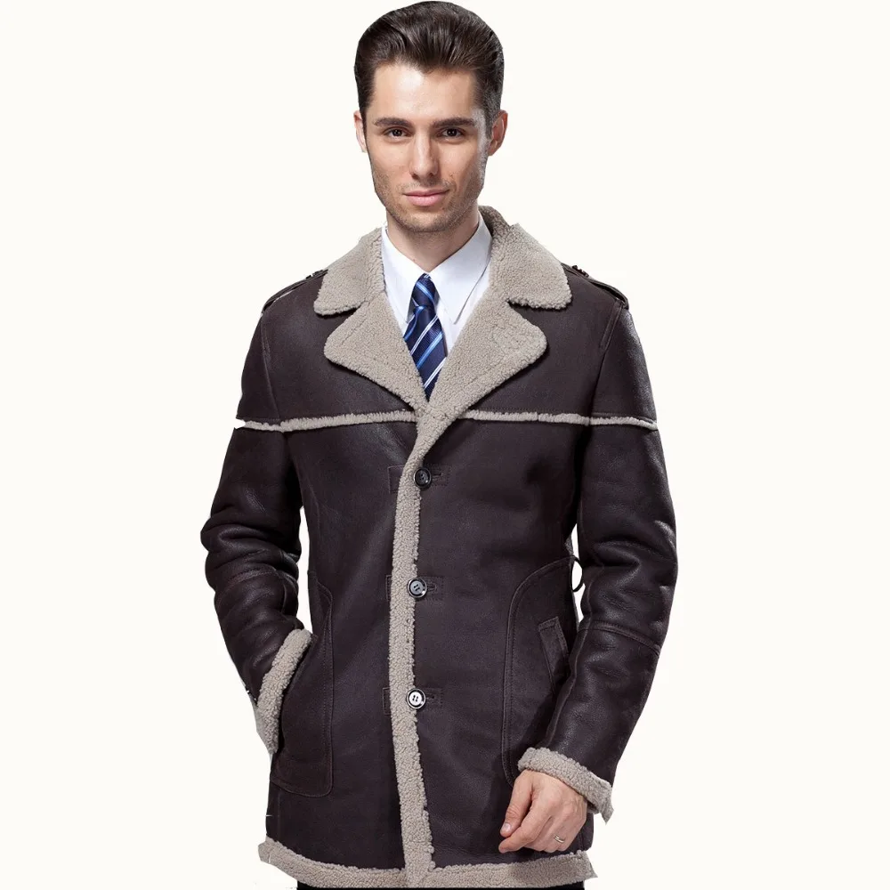 Роскошный деловой Повседневный толстый мериносовой овчины один кусок мужской