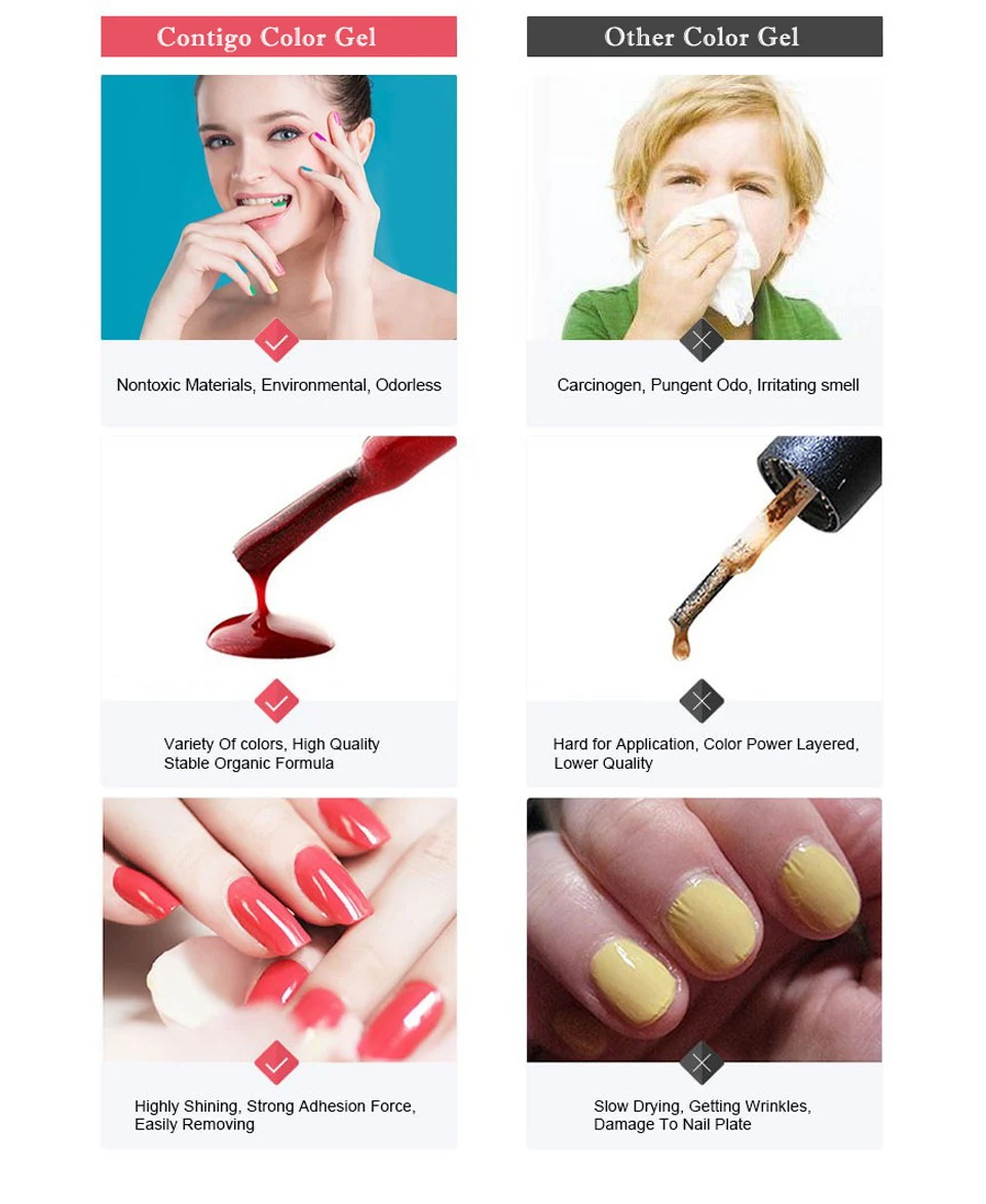 Contigo красный цвет серии УФ-гель для ногтей Vernis Полупостоянный УФ Led Замачивание гель Лак яркий модный дизайн ногтей лак