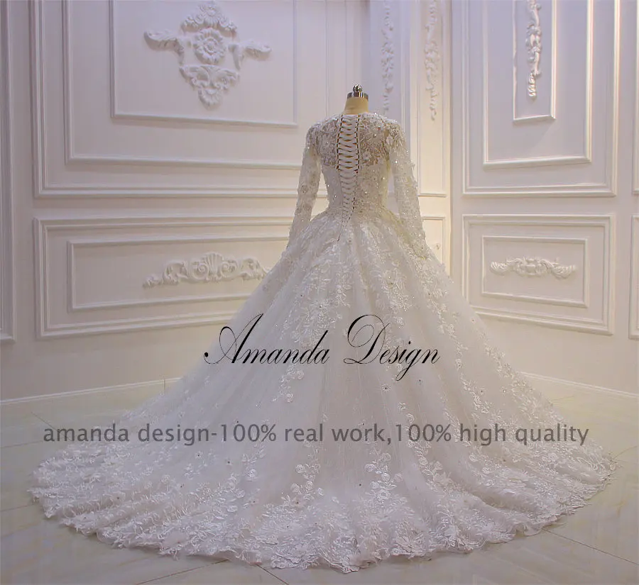 Аманда дизайн robe de mariee длинный рукав кружевная Апликация свадебное платье с цветами