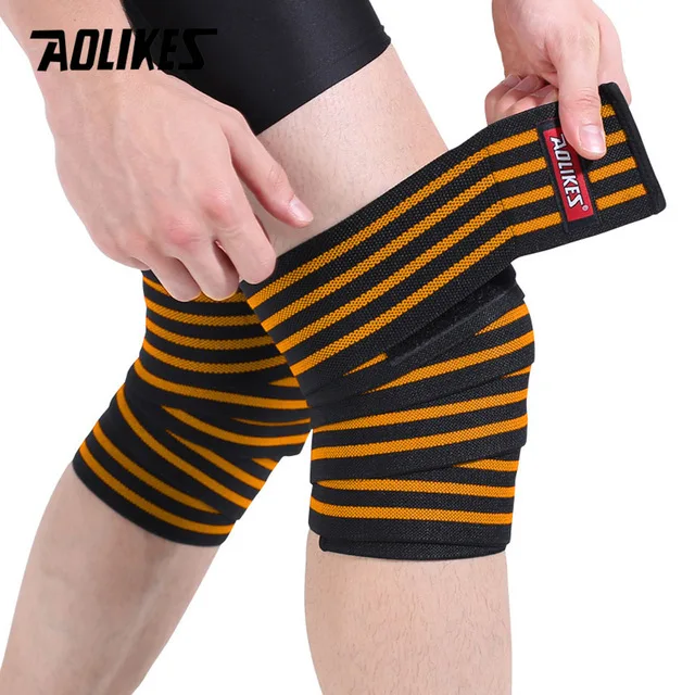 Orange AOLIKES, 1 шт., 180 см* 8 см, для фитнеса, для тяжелой атлетики, для ног, на коленях, компрессионные ремни, обертывания, эластичные повязки, силовая атлетика, наколенники - Цвет: Orange