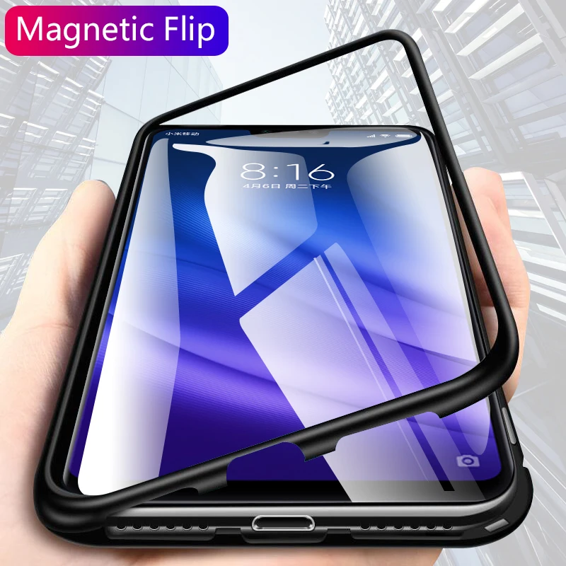 Чехол на магните для xiaomi mi 8 lite чехол из прозрачного стекла задней крышки защитный