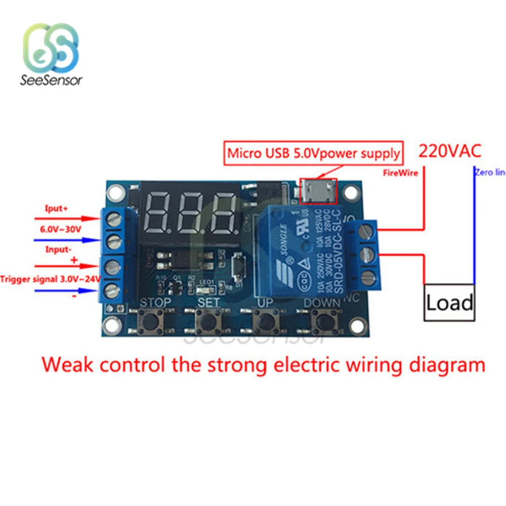 

DC 6-30V Support Micro USB 5V LED Display Automation Cycle Delay Timer Control Off Switch Delay Time Relay 6V 9V 12V 24V