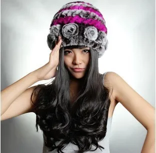 (TopFurMall) Женские Вязаные шапки из натурального меха кролика Рекс женские зимние