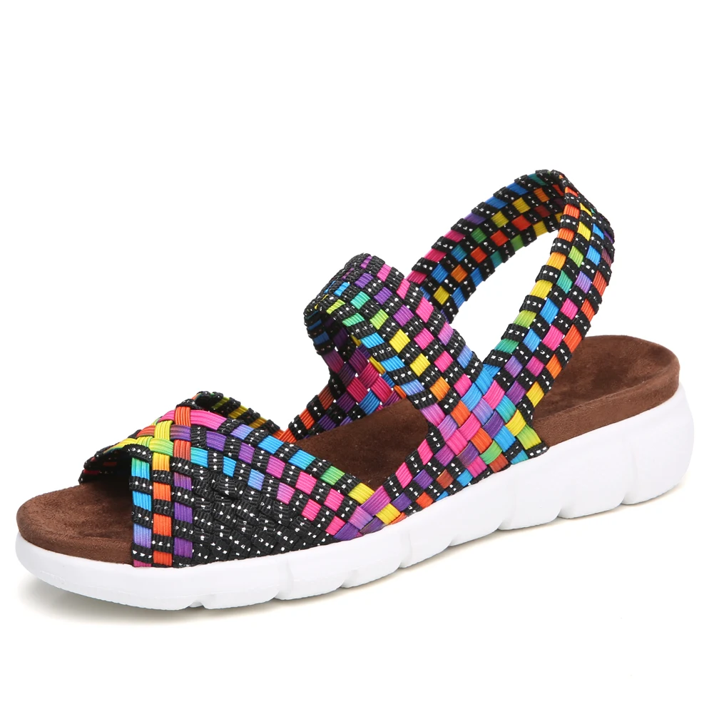 803 Multicolor STQ/; женские сандалии на плоской подошве; женские тканые босоножки на танкетке; женские пляжные Летние босоножки с ремешком на пятке; Вьетнамки; обувь; 802 - Цвет: 803 Multicolor