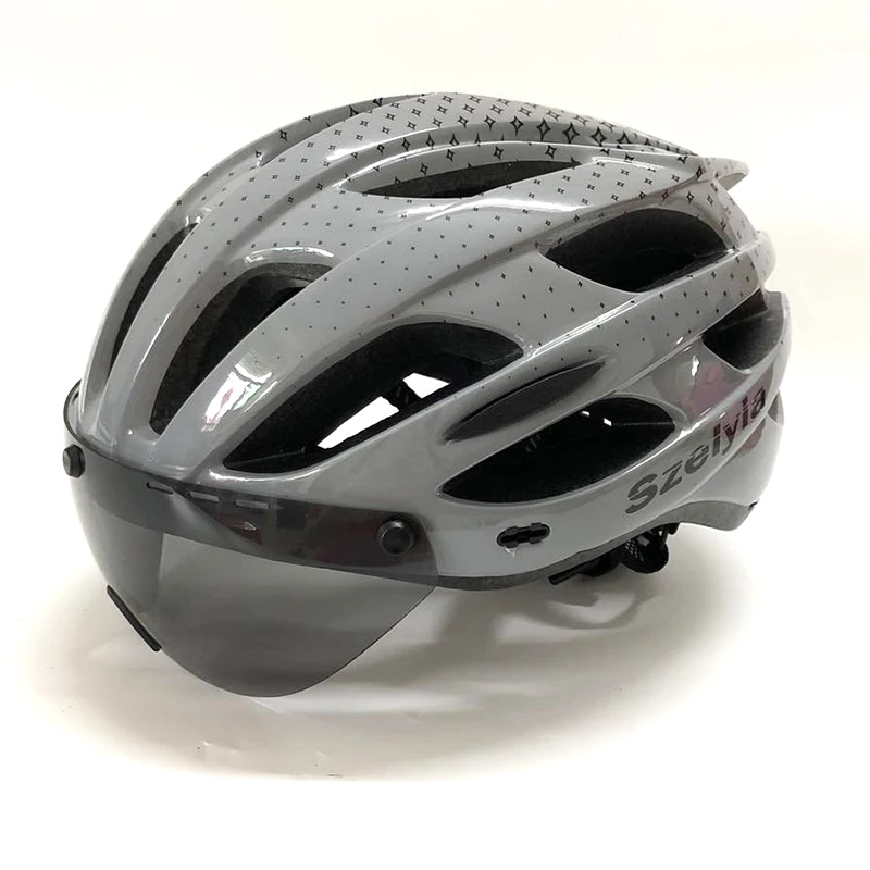 grey in grey lens Взрослых сверхлегкий литой велосипедный шлем MTB дорожный шлем для горного велосипеда велосипедный козырек серые линзы очки casco ciclismo bici - Цвет: grey in grey lens