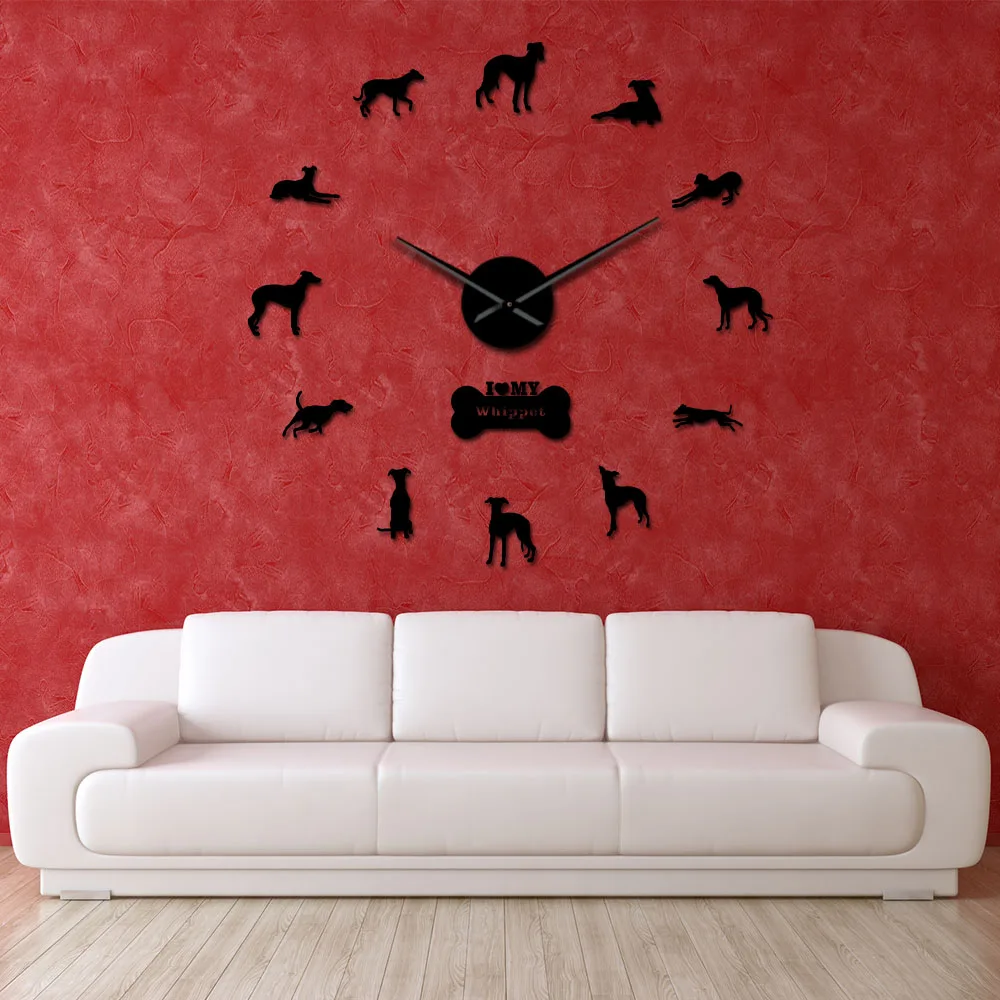 Snapdog Dog Breed Whippet Wall Clock Animal Home Interior Decoration Frameless DIY Giant Watch Pet Shop Puppy Art Decor | Дом и сад