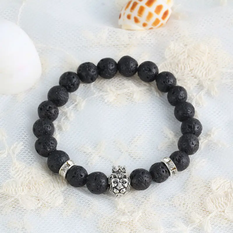 Natural Stones Silver Lion Charm Women Bracelets With Crown Crystal Accessories Men | Украшения и аксессуары