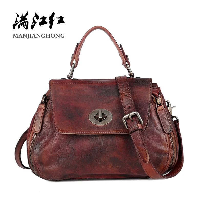 MANJH women genuine leather shoulder bag crossbody brown leather hand bag fashionable luxurious accessories