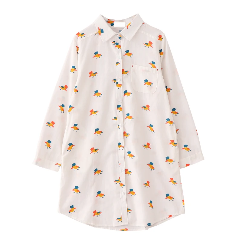 Autumn Forest Department Long Sleeve Women Shirts Lapel Loose Cartoon Female Print Cotton Blouse Camisas De Mujer |