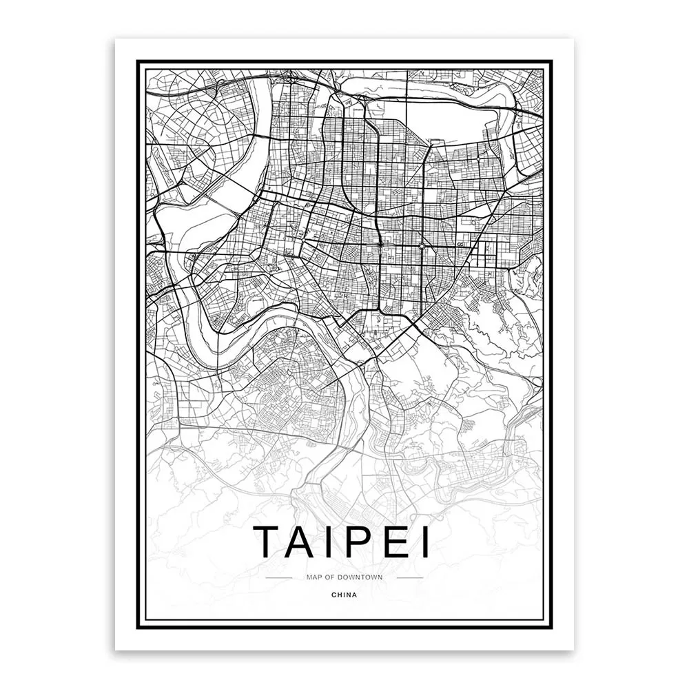 Черно-белая пользовательская карта городов мира, Лондона, Парижа, Нью-Йорка, плакаты, принты в скандинавском стиле, настенные художественные картины, домашний декор, Картина на холсте - Цвет: TAIPEI