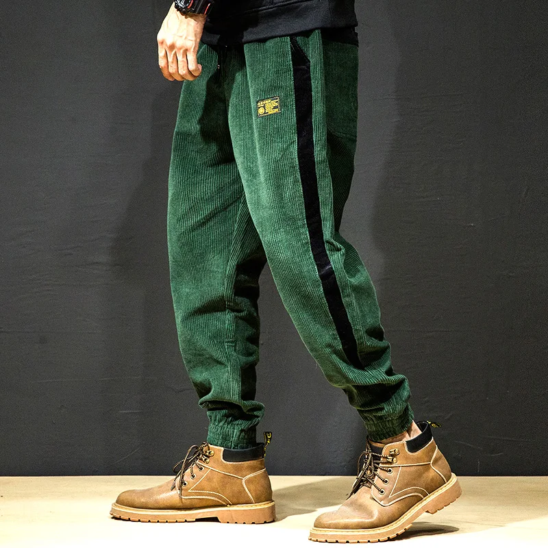 Baggy Corduroy Pants Men Fashion Hip Hop Harem Harajuku Joggers Sweatpant Striped Vintage Japanese Streetwear Clothing | Мужская одежда