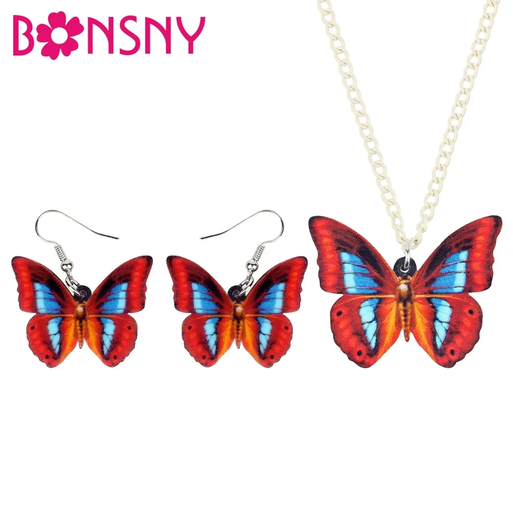 

Bonsny Statement Acrylic Floral Butterfly Jewelry Sets Earrings Drop Necklace Collar Cheap Trendy Insect Gift For Women Girls