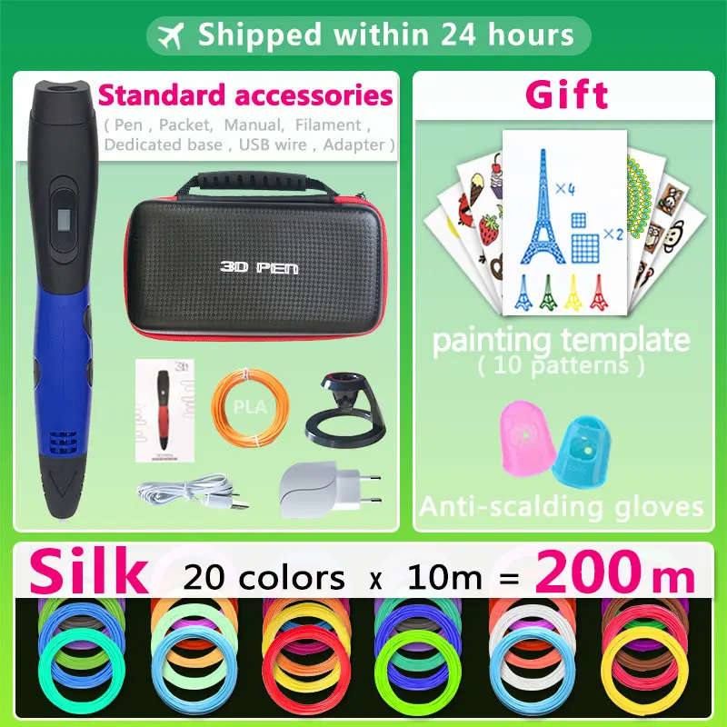 Blue pen 200m PLA 3d Ручка 3d ручки, 1,75 мм ABS/PLA нити, подарок на год для детей подарок на день рождения Рождество, 3 d Ручка 3d модель, творческий 3d печать ручка,3d ручка самая дешовая,тридэ ручка,3d печать ручка 3d kalem - Цвет: Blue pen 200m PLA