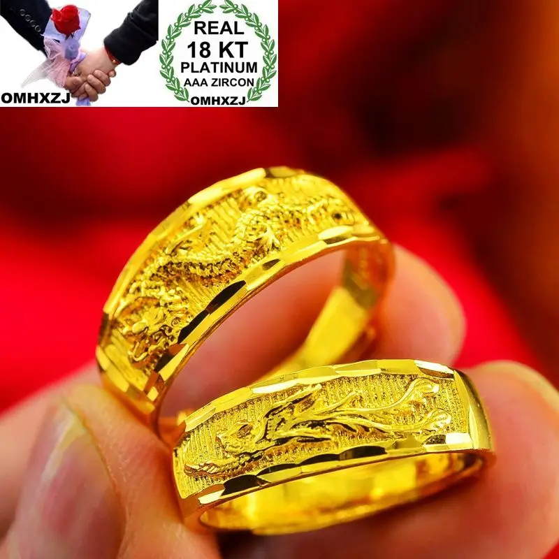 

OMHXZJ Wholesale European Fashion Woman Man Party Wedding Gift Phoenix Dragon Resizable Lovers 18KT Yellow Gold Ring RR755