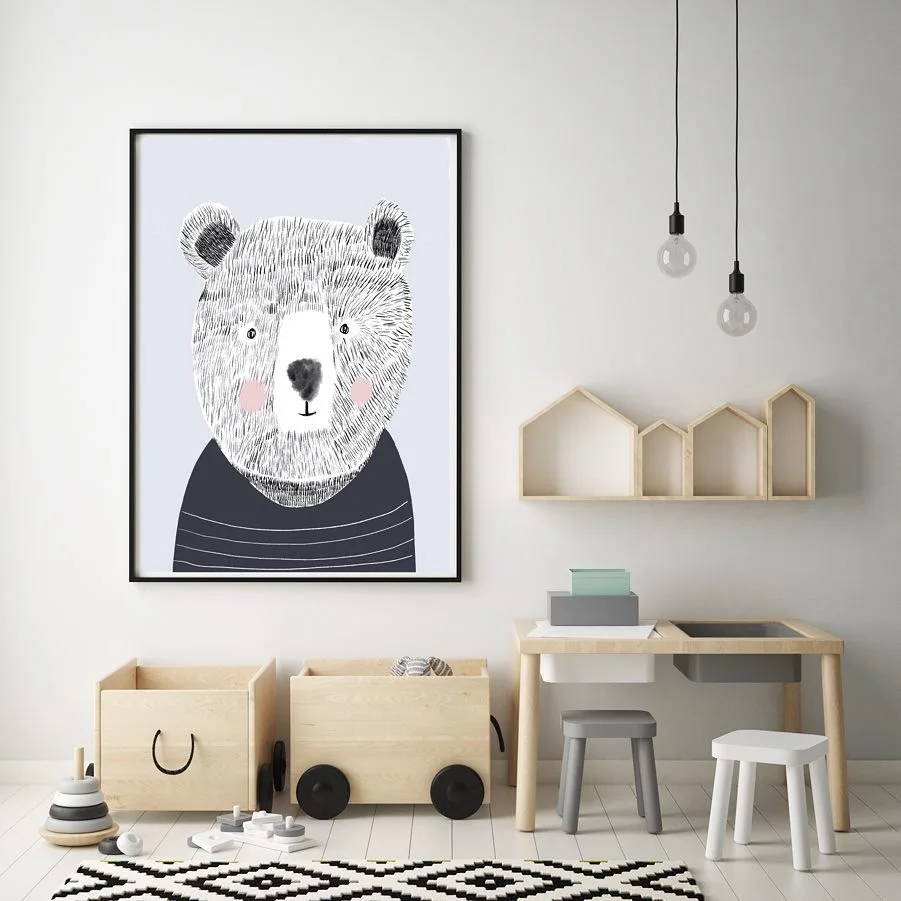 Скандинавский мультфильм лиса Олень Медведь Холст Картина кровати животное