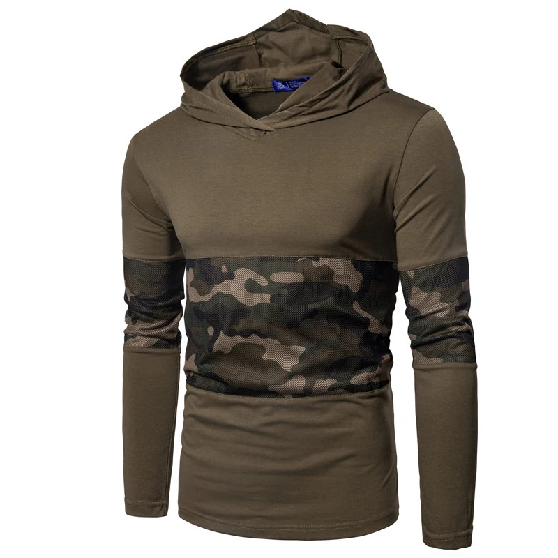 Мужская камуфляжная футболка с капюшоном и длинным рукавом на осень/зиму | одежда
