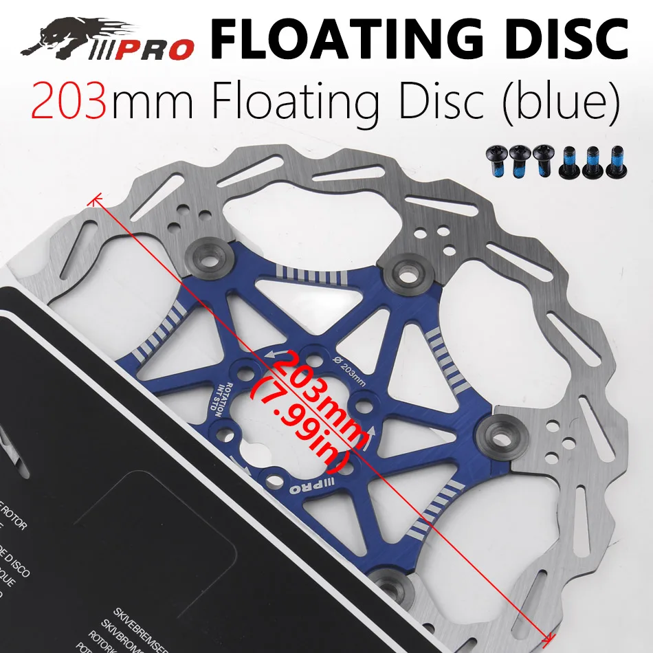 203mm blue IIIPRO велосипед дисковый тормоз роторы DH Сверхлегкий плавающий диск тормозные колодки 160 мм 180 мм 203 мм 6/7/8 дюймов для MTB велосипедные запчасти компонент - Цвет: 203mm blue