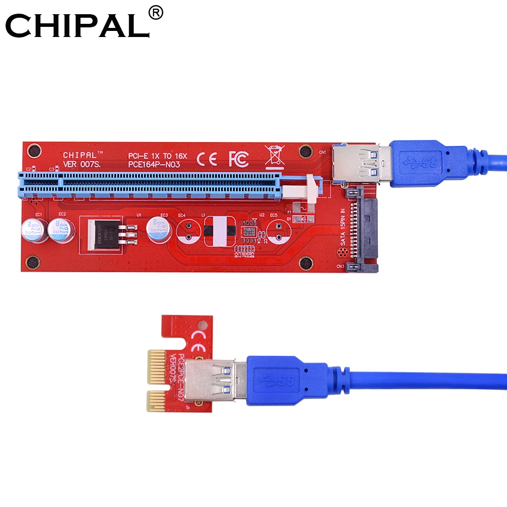 CHIPAL Red VER007S 60 см PCI E Райзер карта PCIe 1X до 16X расширитель + USB 3 0 кабель/15Pin SATA питание