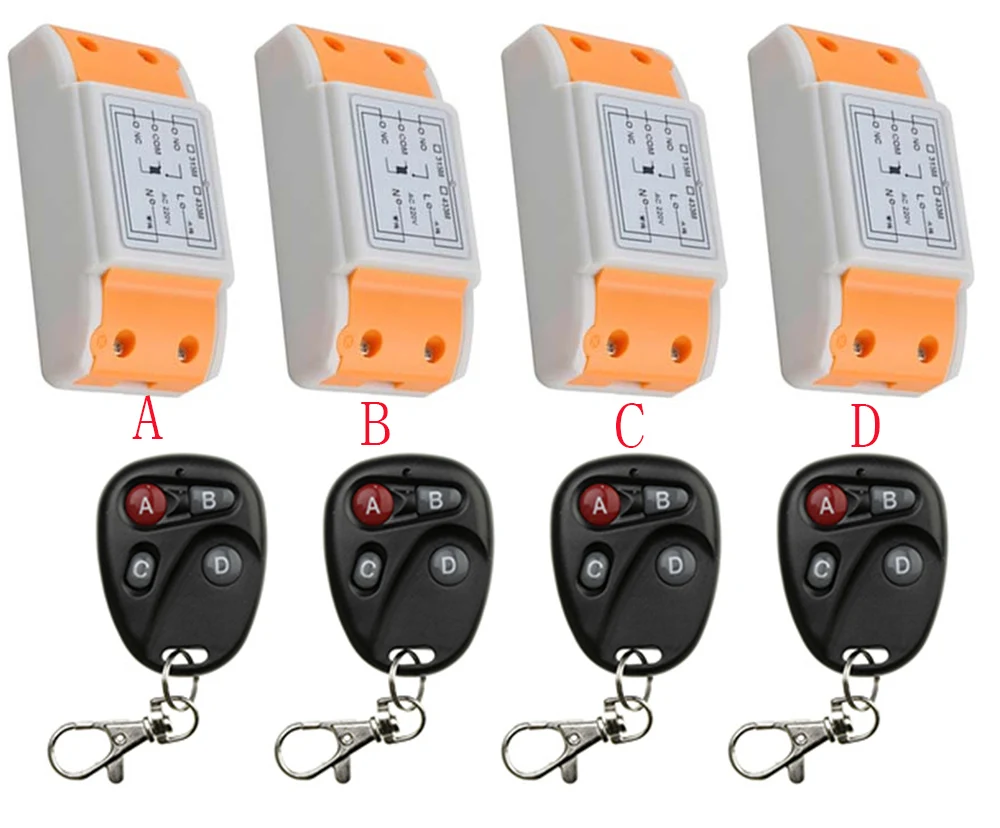 Новый AC220V 1CH радио Управление; RF Беспроводной реле дистанционного Управление переключатель 315 МГц 433 4 передатчик + приемник 4