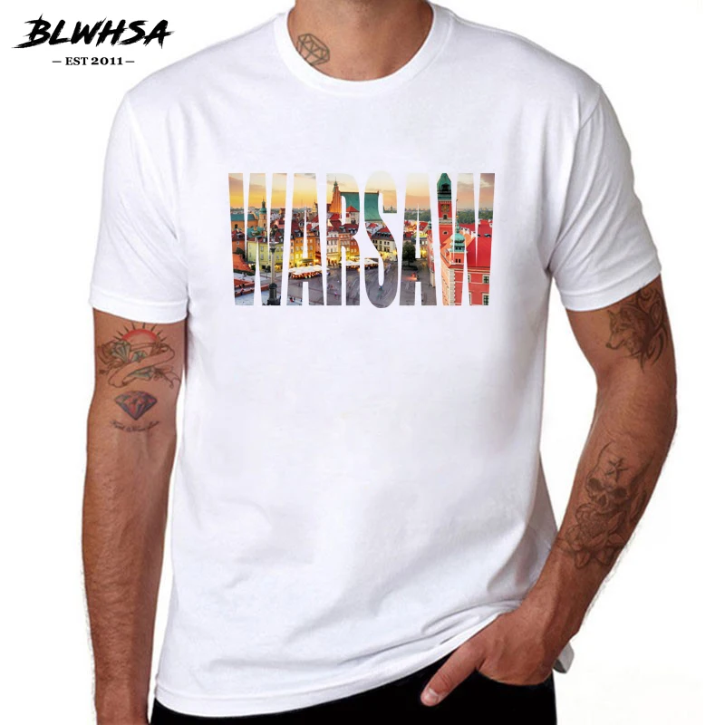 

Мужская футболка BLWHSA, из 100% хлопка, с принтом Варшавы, с коротким рукавом