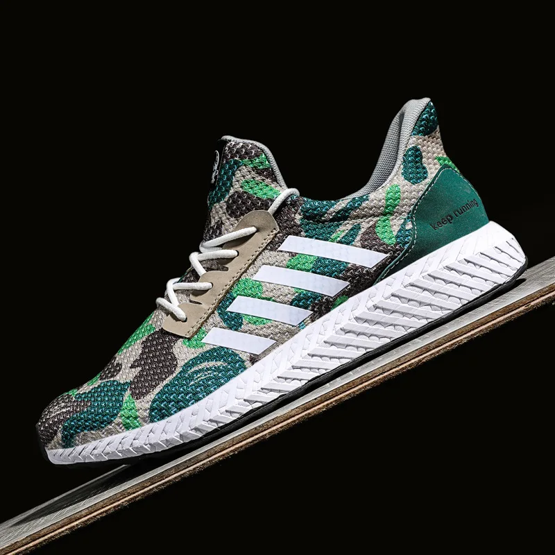 Мужские кроссовки летняя спортивная обувь камуфляжная зеленая для пробежек