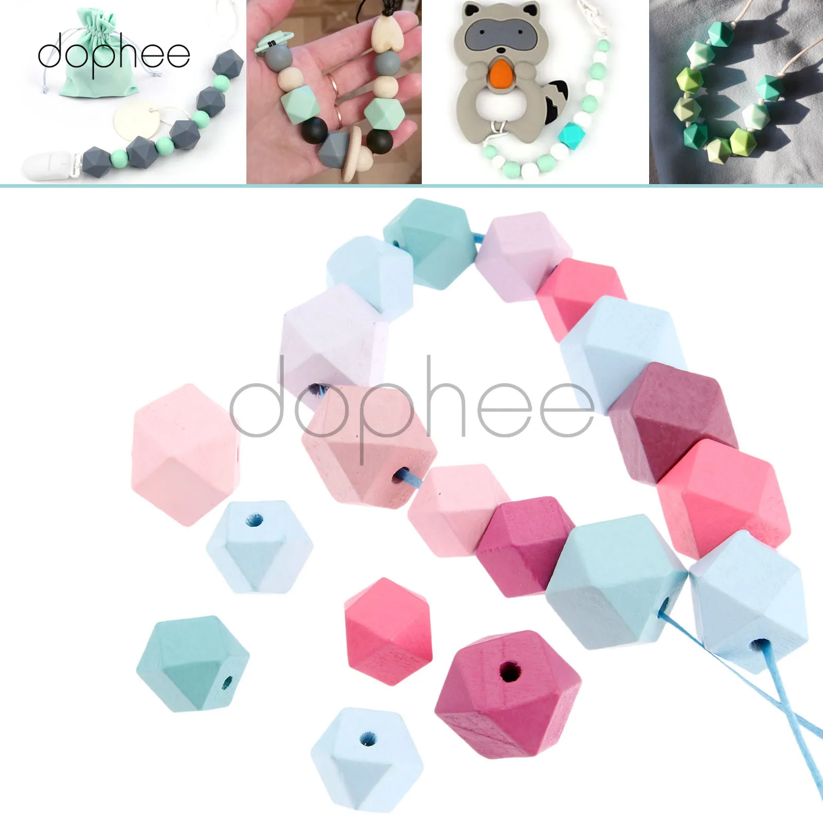 

dophee 50pcs 15mm Mixed Color Crown Wood Beads Unfinished Natural Geometric Bead For Jewelry Making Garment Decoration Kids Toy