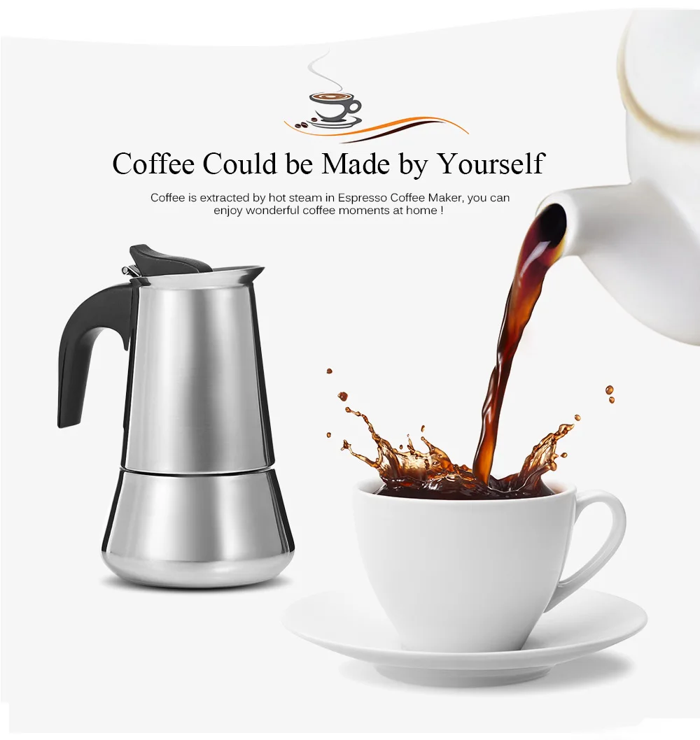 Нержавеющая сталь Moka Кофеварка латте Эспрессо кофеварка для мокко горшок плита фильтр кофе 100 мл 200 мл 300 мл 400 мл кофемашина