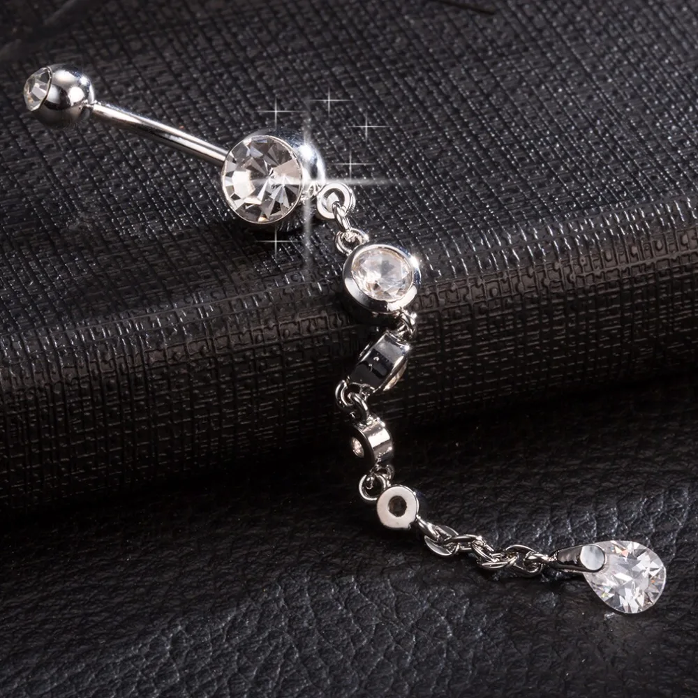 Gussiarro 2019 Dangle White Gold-Color Navel Clear Pink Purple Cubic Zirconia Ring Chain Percing Belly Button Rings Body Jewelry | Украшения