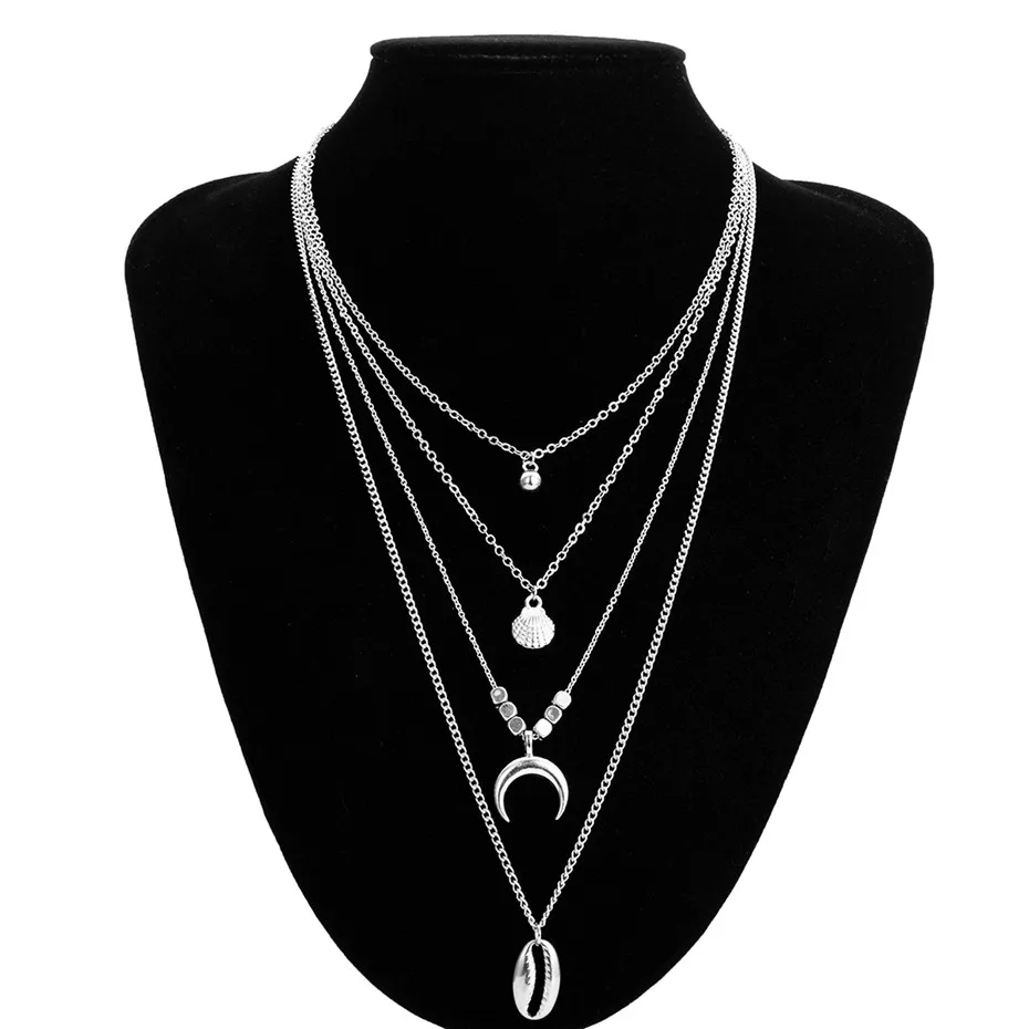 Silver Ingemark многослойное богемное ожерелье с подвеской в виде раковины каури, модное ожерелье с длинной цепочкой и лунным морским пляжем, ювелирные изделия - Окраска металла: Silver