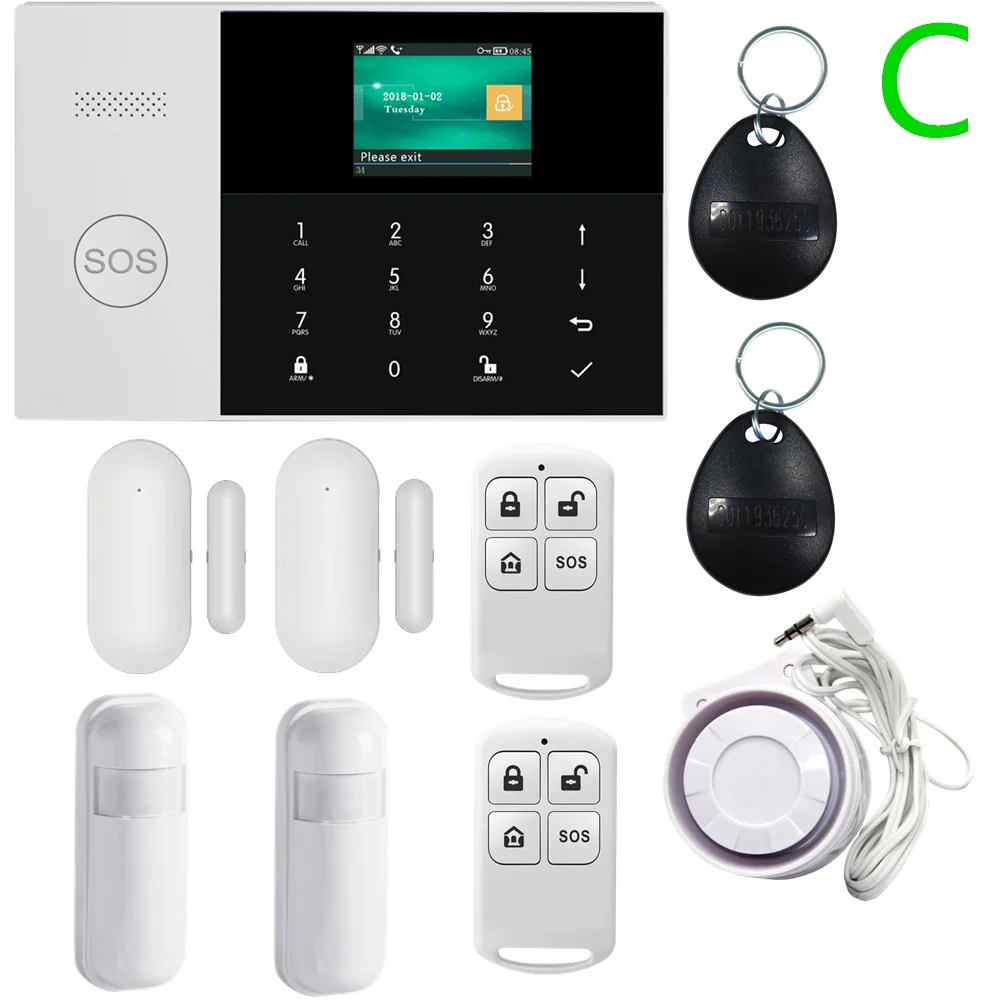 Лаванда 2,4 дюймовый TFT экран wifi GSM SIM SMS RFID карта приложение дистанционное управление беспроводная домашняя охранная сигнализация с Пожарный Извещатель - Цвет: Лаванда