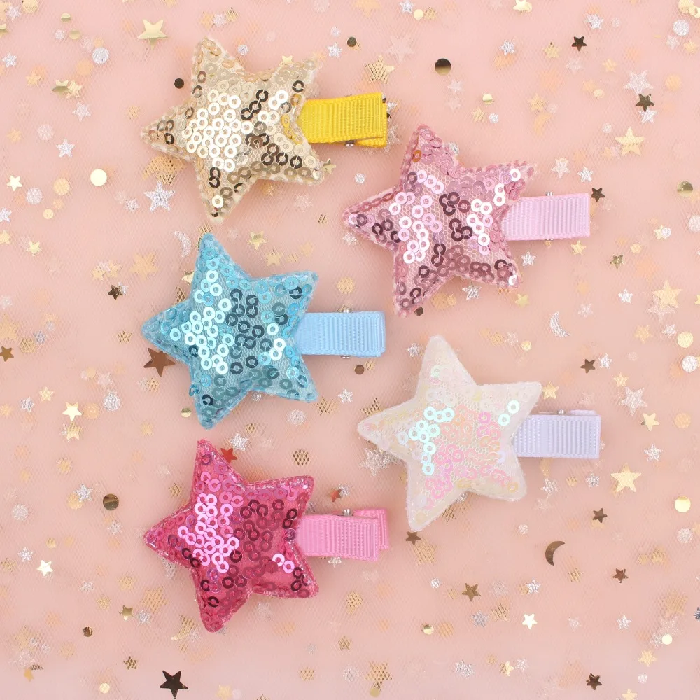 2019 new five-pointed star color sequins girls hairpins long 58mm 5 colors clip Hair Accessories for kids barrettes pink 1pcs | Детская