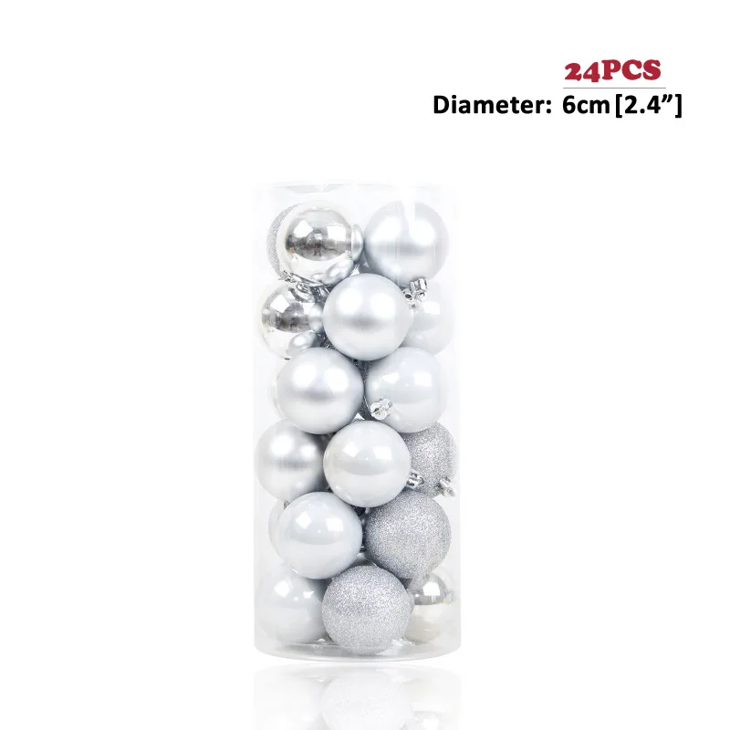 Silver 24 шт./лот, цвет 6 см/2,4 дюйма, украшение для рождественской елки, шар, украшения, блестящий шар для украшения дома, украшение для бара и вечеринки - Цвет: Silver