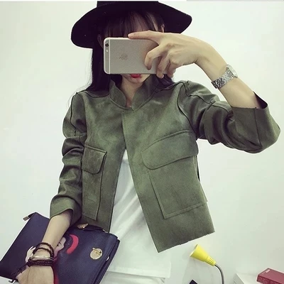 Женская замшевая куртка в стиле ретро универсальная зеленая куртка-кардиган