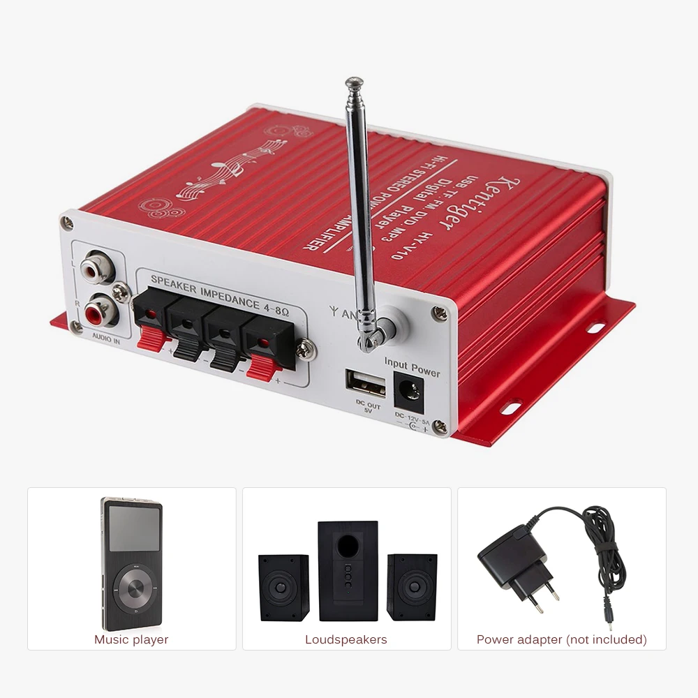 Kentiger автомобильный усилитель V10 Bluetooth Hi-Fi класса-AB стерео супер бас аудио 2x160 Вт