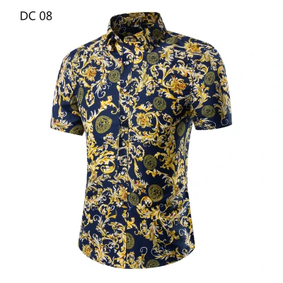 8 Мужская Повседневная рубашка с коротким рукавом и цветочным принтом Camisa Masculina, Модная приталенная рубашка с отложным воротником, рубашки больших размеров - Цвет: 8