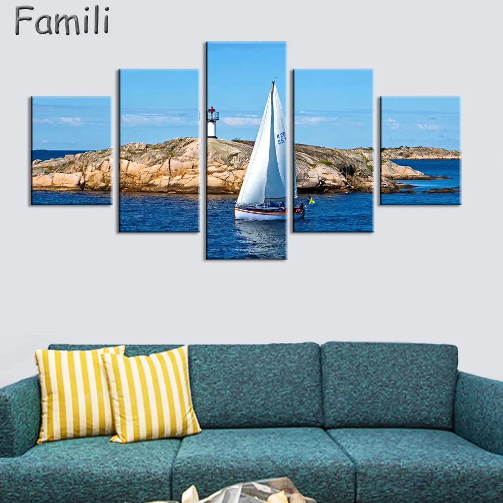 5 шт. высокое качество картина для дома гостиной Настенный декор парусник в море