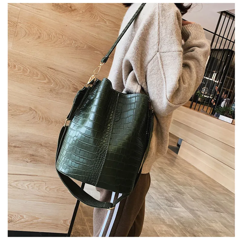 Retro Alligator Bucket Bags Women Crocodile Pattern Handbag Capacity Casual Shoulder Messenger Ladies PU Purse | Багаж и сумки
