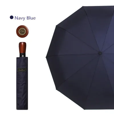 navy blue Бизнес Зонт с человеком классический и элегантный 3 складной автоматический с деревянной ручкой черный и темно-синий цвета сильный Ветрозащитный 10 к Z654 - Цвет: navy blue