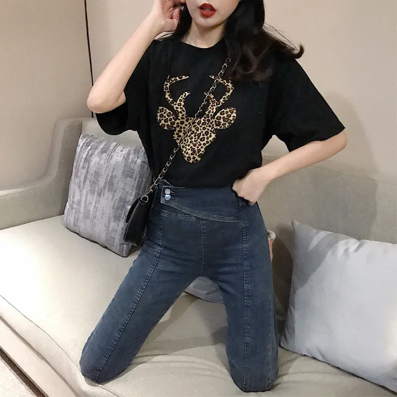 Женская футболка с коротким рукавом Повседневная Свободная хлопковая в японском