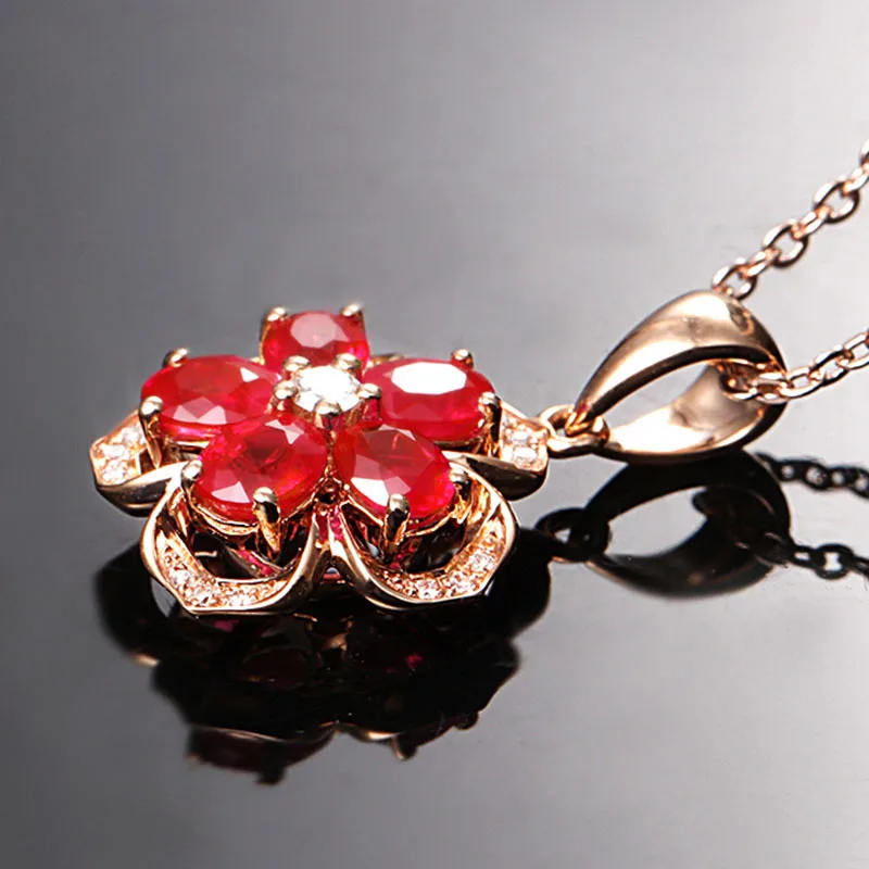 Plum Blossom Cherry Wintersweet Flowers Rose Gold Color Fashion Pendant Necklace Made with Five Petal Red Austria Crystal Wholes | Украшения