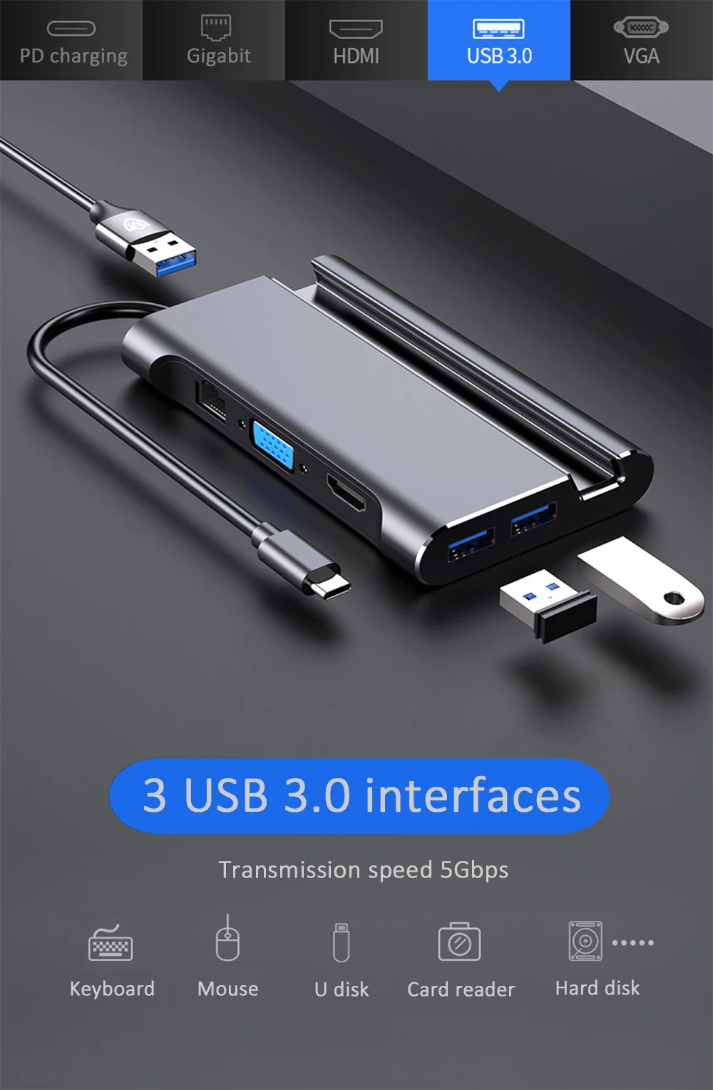 USB C док-станция для ноутбука Thunderbolt 3 HDMI VGA RJ45 PD адаптер с держателем для телефона Подставка для MacBook Pro huawei P30 USB C концентратор