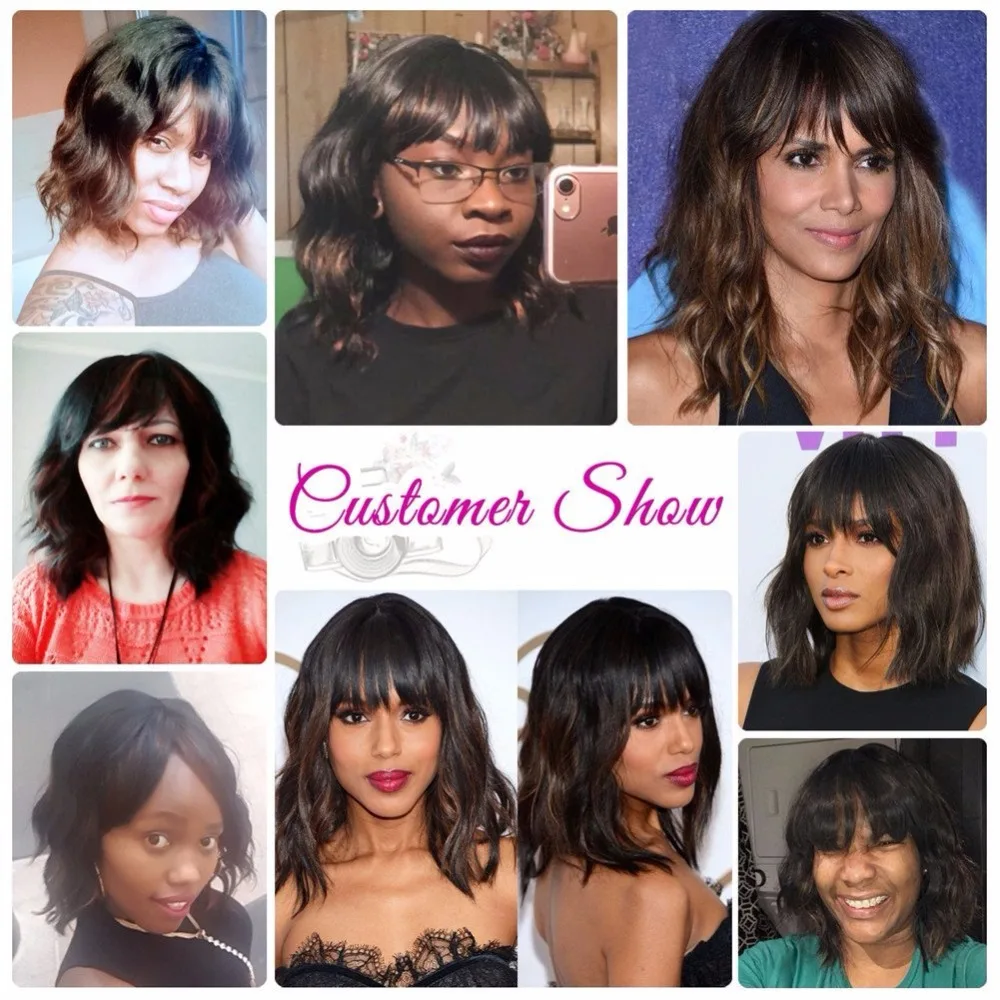 Deyngs черный микс коричневый цвет синтетические парики с челкой для Черный Белый для женщин короткие волнистые женские волосы парики натуральный термостойкий