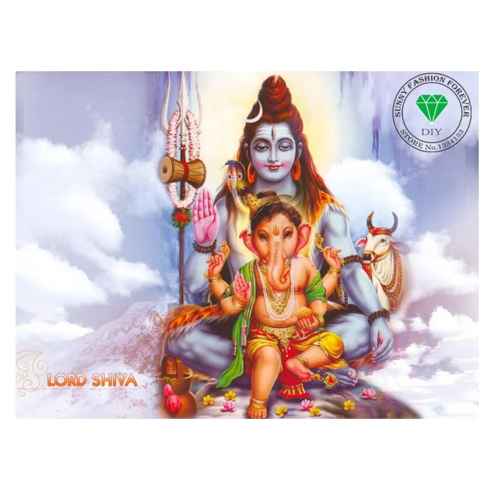 Алмазная живопись своими руками Shiva & Lord Ganesha вышивка бусинами стразами рукоделие