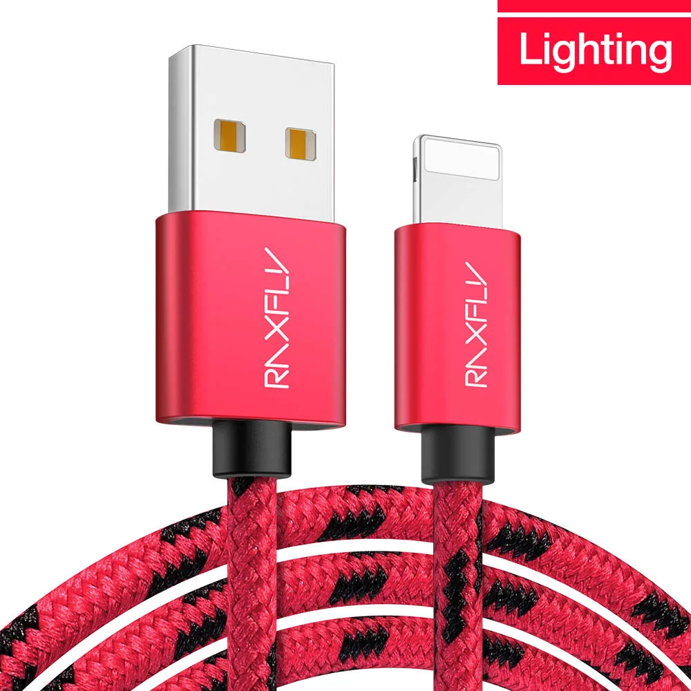 Red USB raxfly кабель для передачи данных для iPhone 7, 7 PLus X нейлоновый кабель для синхронизации данных USB c быстрой зарядки Кабели для iPhone X, 8, 7, 6, 6 S, Plus, дата Шнуры Провода - Цвет: Red