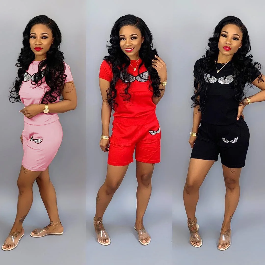 Женский винтажный спортивный костюм с блестками футболка короткими рукавами и