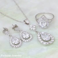 brand designer fashion jewelry sets white cubic zirconia silver color pendantringearrings set size 6 7 7 5 6 5 s048