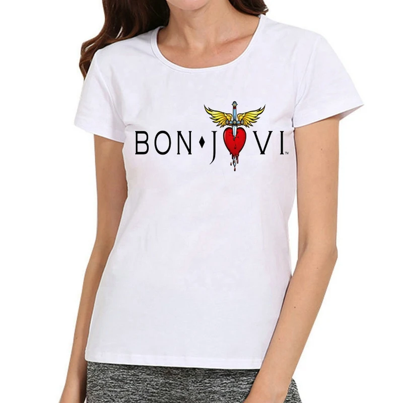 4 Женская футболка Bon Jovi белого цвета с коротким рукавом, модная футболка с логотипом Bon Jovi, майки футболки, женские футболки Bon Jovi - Цвет: 4